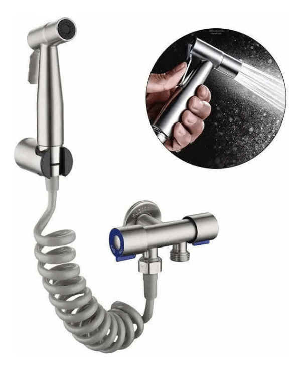 Kit Ducha Tipo Telefono Bidet Llave Arresto Doble Acero Inox